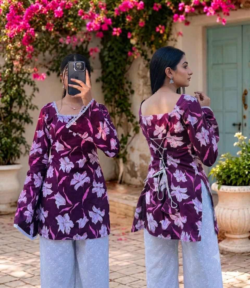 Casual Bell Sleeves Floral Print Women Multicolor Top-image-41