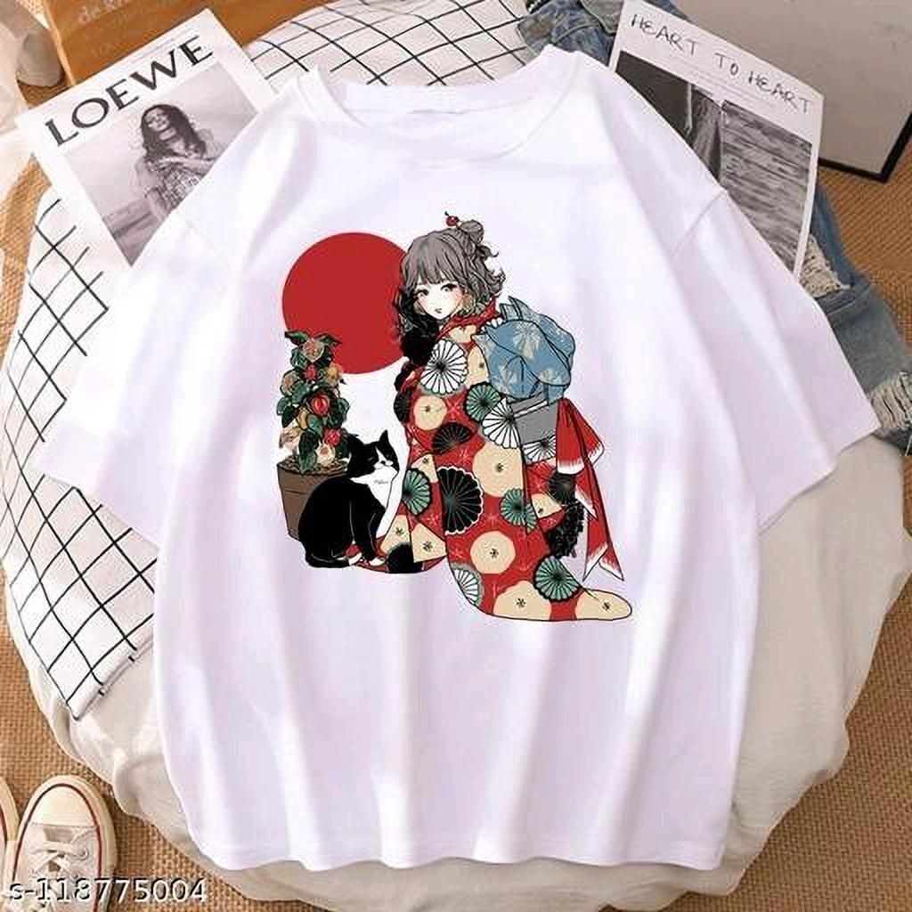 balajitextile Women Printed Round Neck Cotton Blend White T-Shirt-picture-23