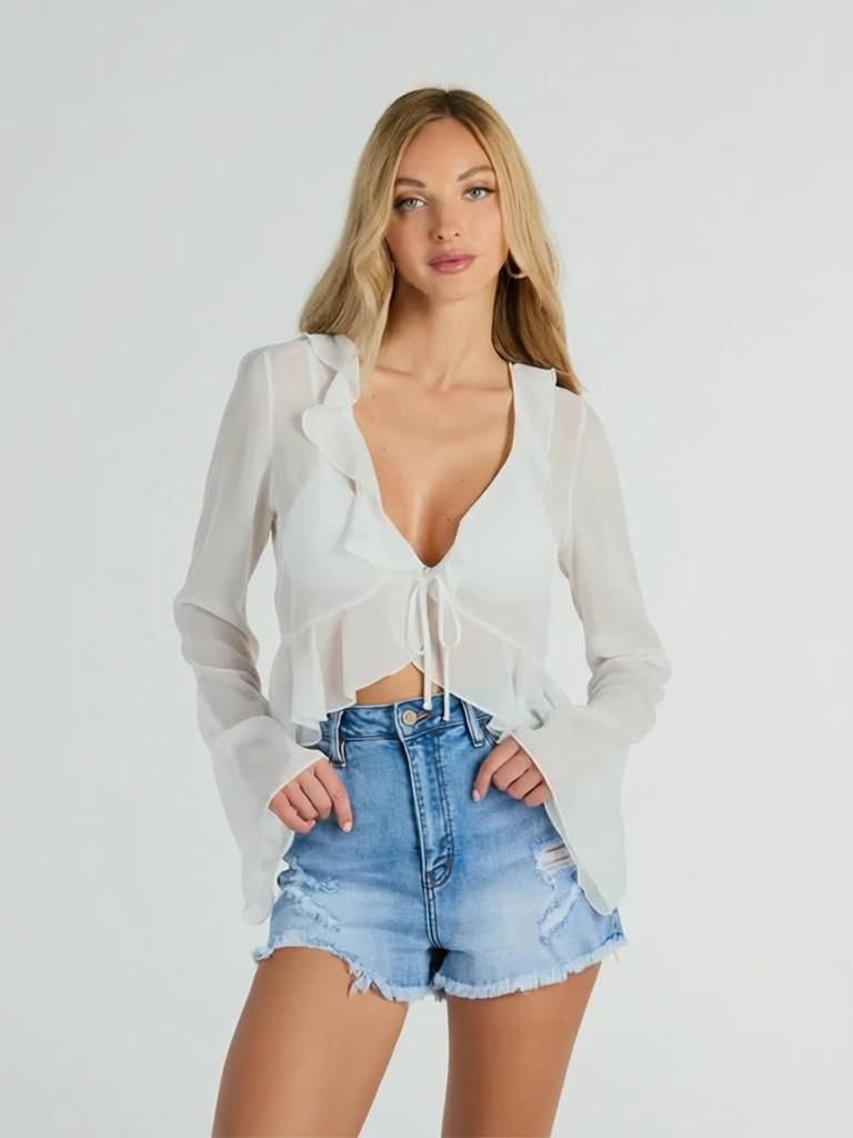lexrex Casual Puff Sleeves Solid Women White Top-picture-7