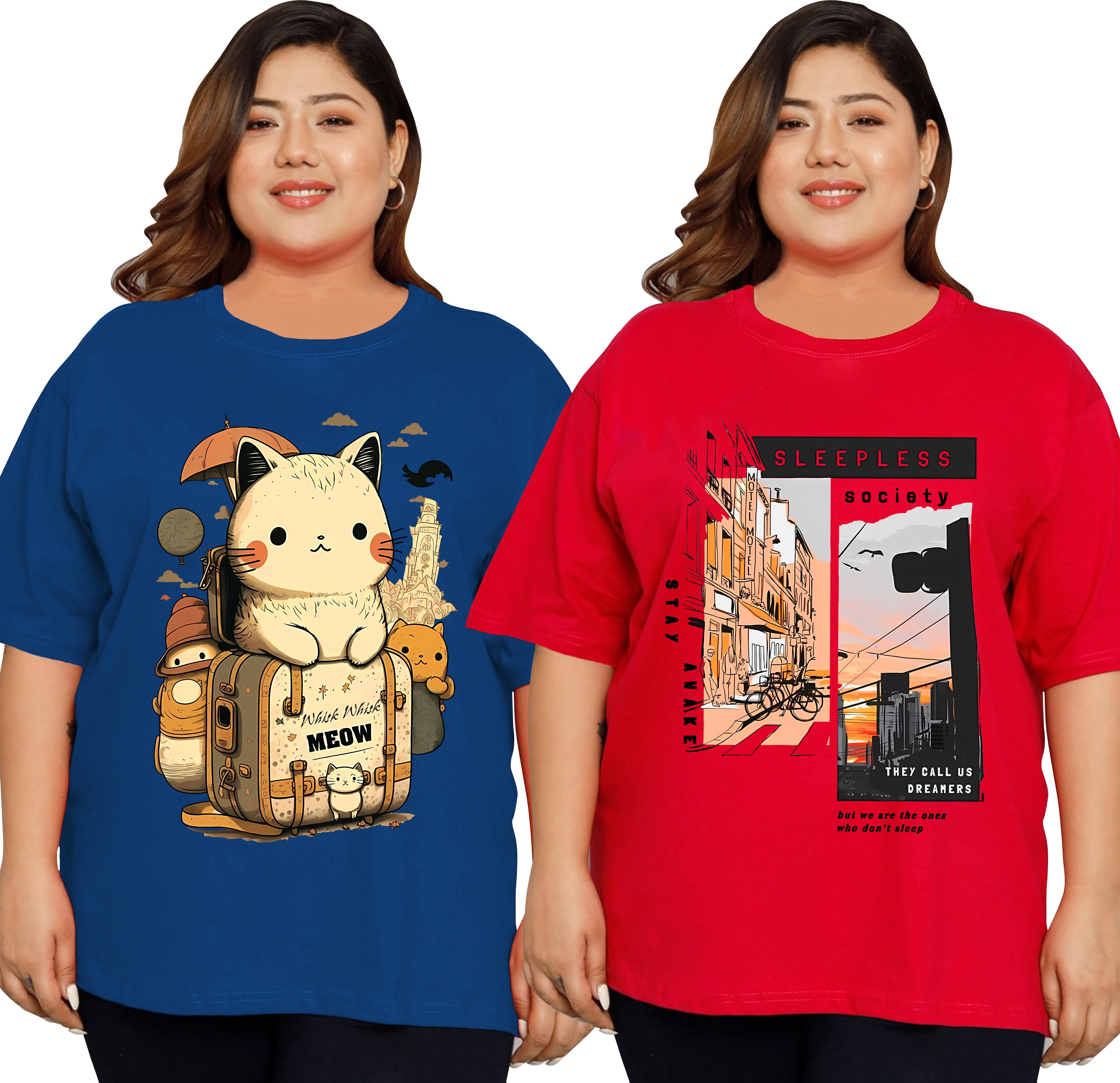 elite soul Pack of 2 Women Graphic Print Round Neck Cotton Blend Multicolor T-Shirt-picture-27