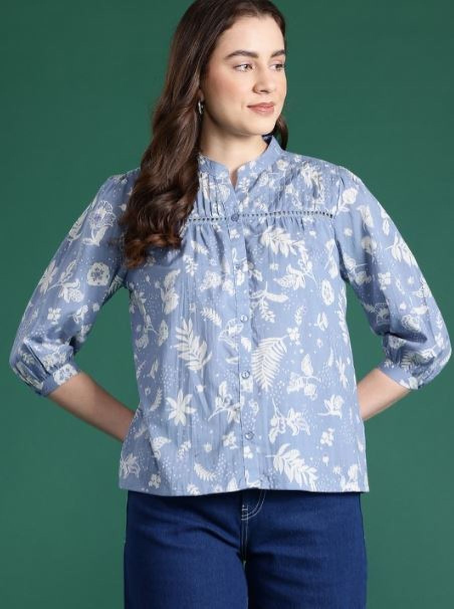 fab8sight Casual Puff Sleeves Printed Women Blue Top-picture-13