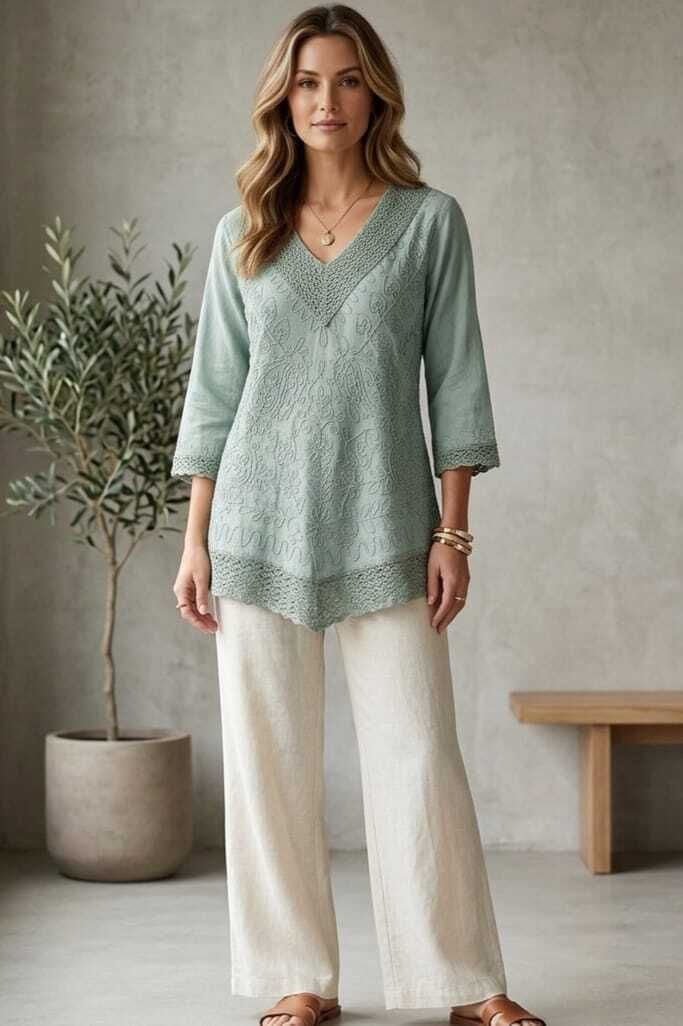 Casual Regular Sleeves Embroidered Women Blue Top-image-40