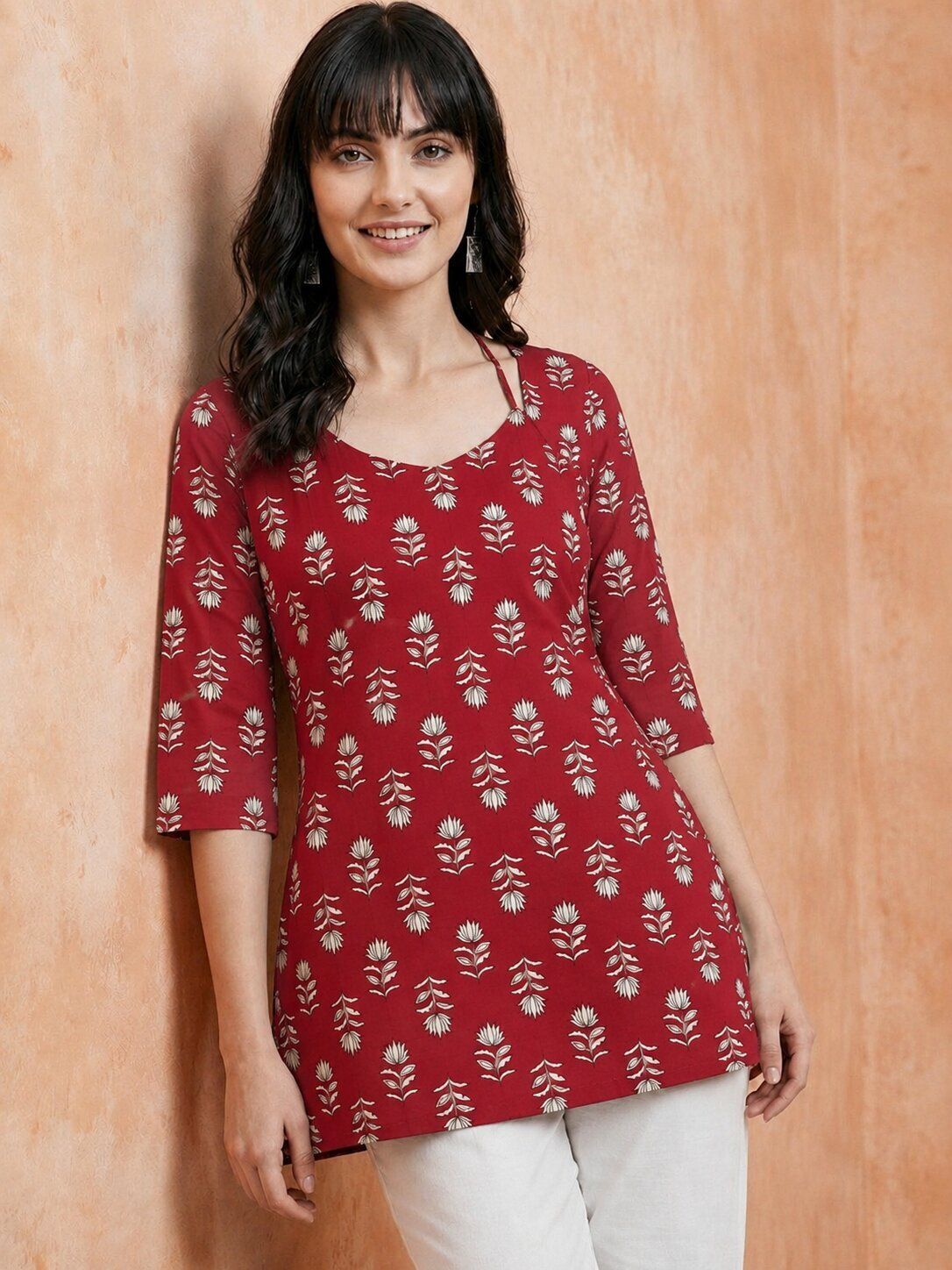 anouk rustic Casual Regular Sleeves Printed Women Red Top-picture-11