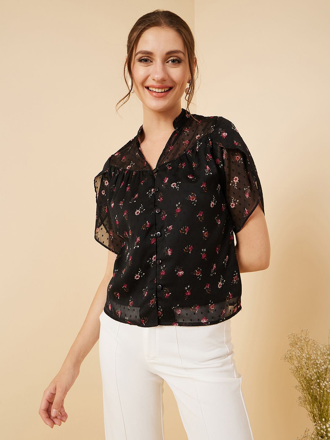 rare Casual Regular Sleeves Printed Women Black Top-picture-12