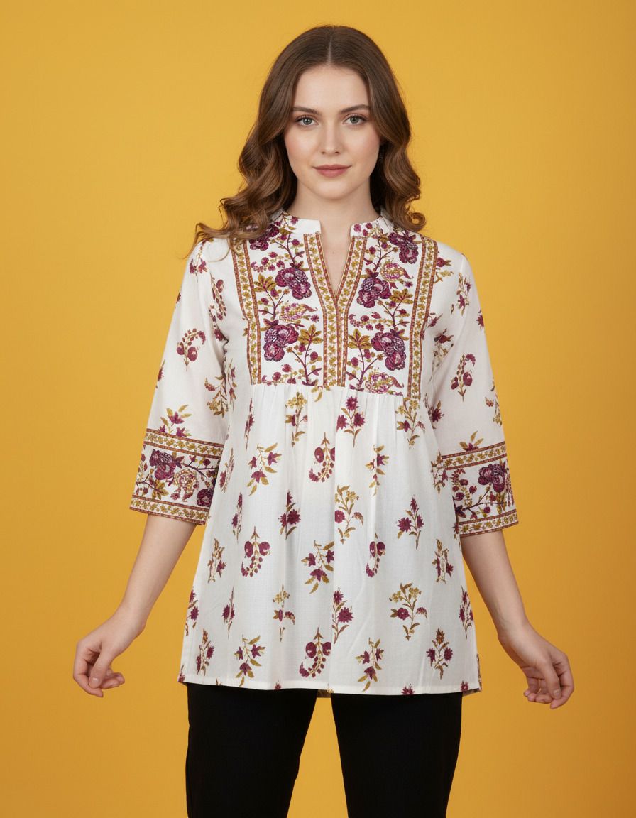 Casual Regular Sleeves Printed Women White Top-image-2