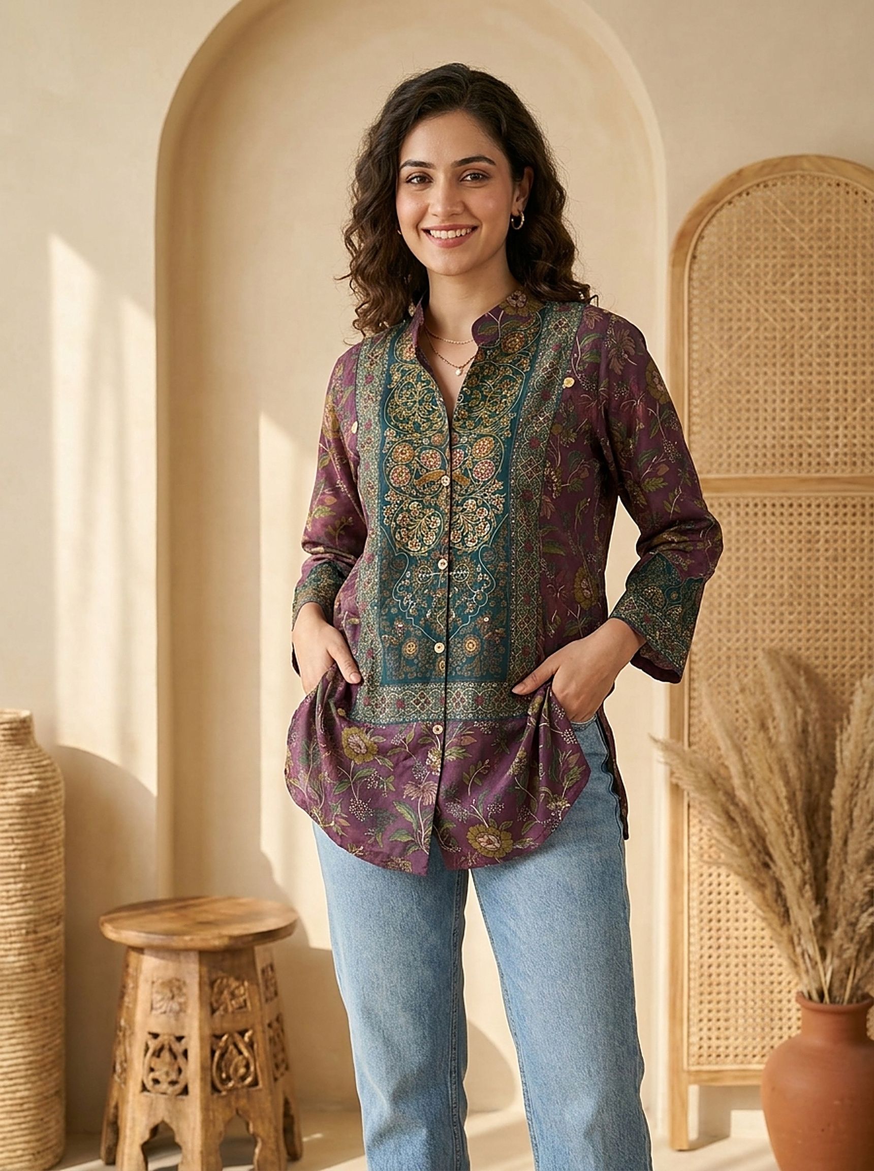 Casual Regular Sleeves Printed Women Purple Top-image-40
