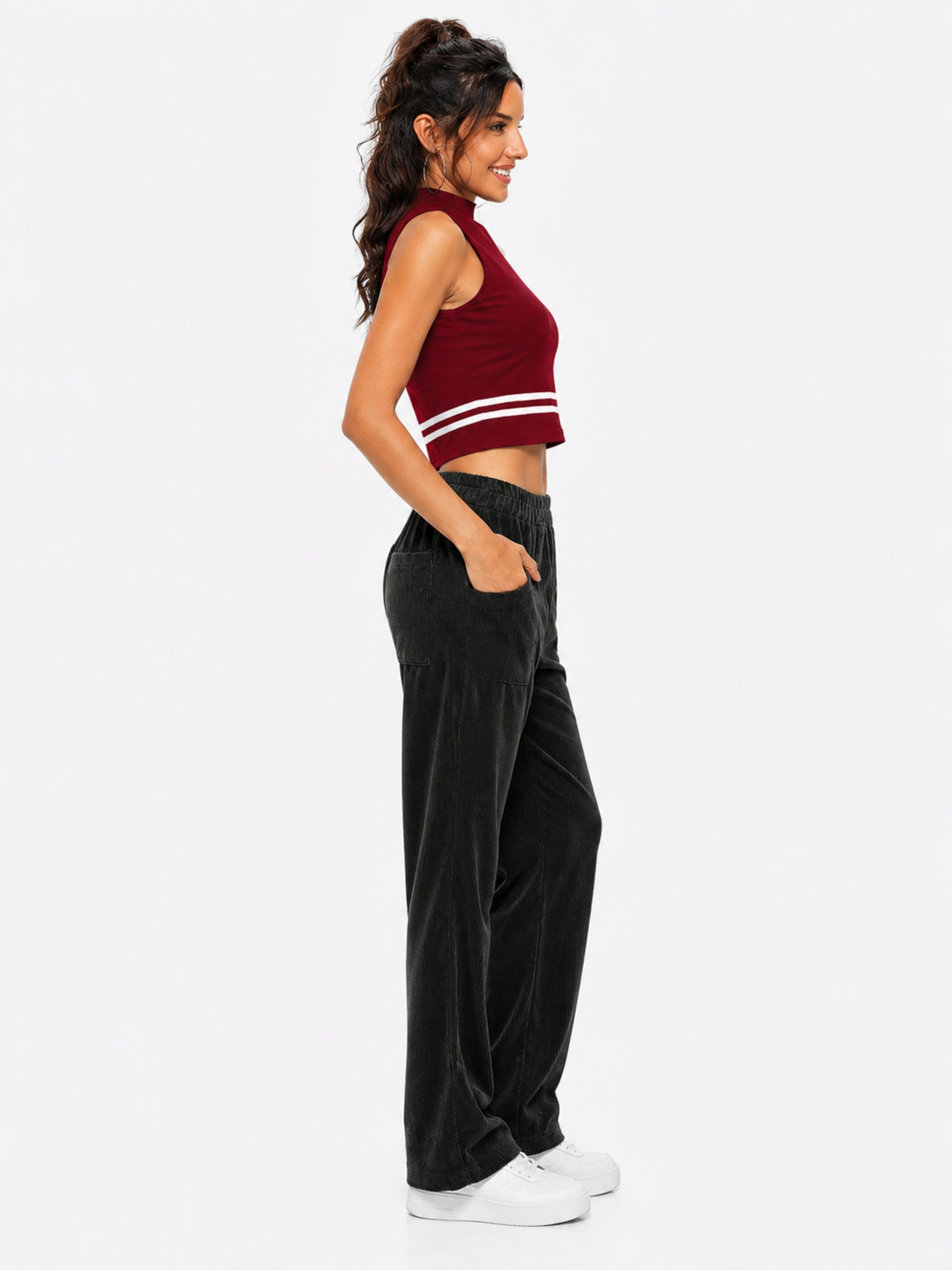 vasumati textile Casual Sleeveless Striped Women Maroon, White Top-picture-13
