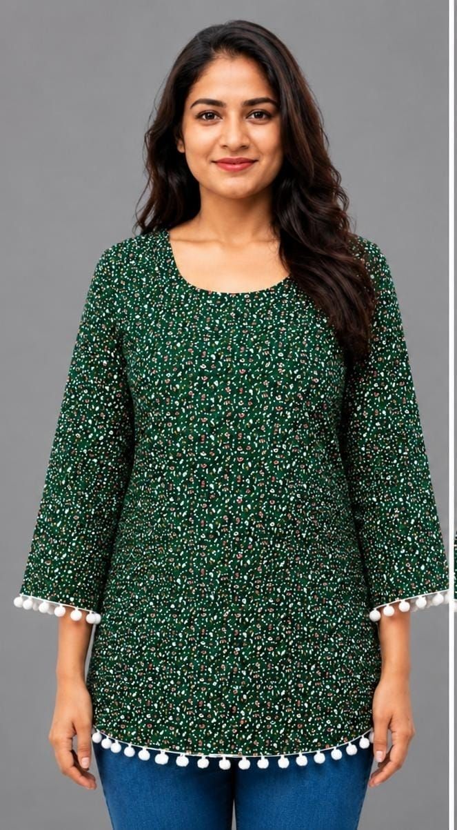 Casual Bell Sleeves Printed Women Green Top-image-47