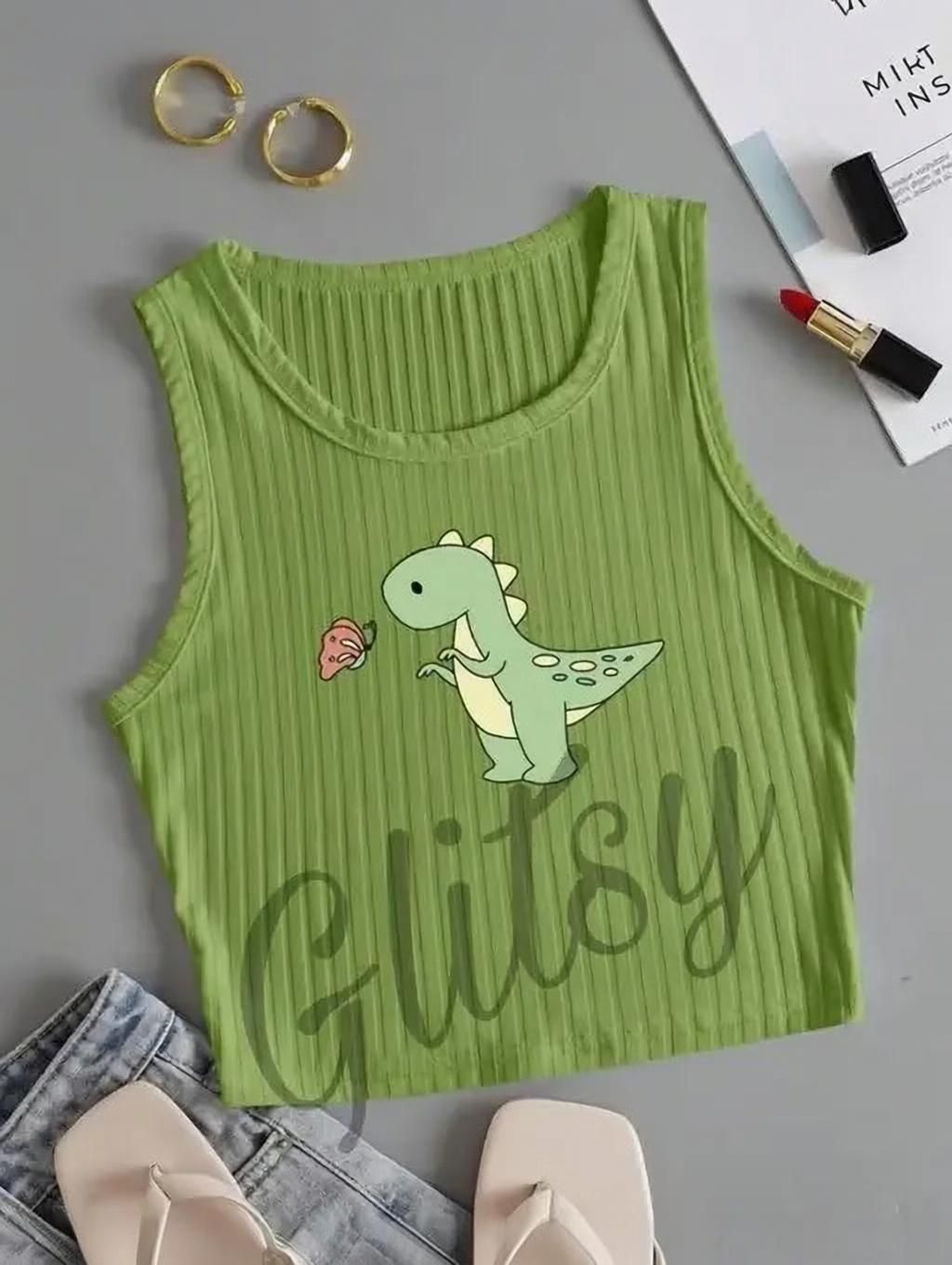 Casual Sleeveless Printed Women Green Top-image-3