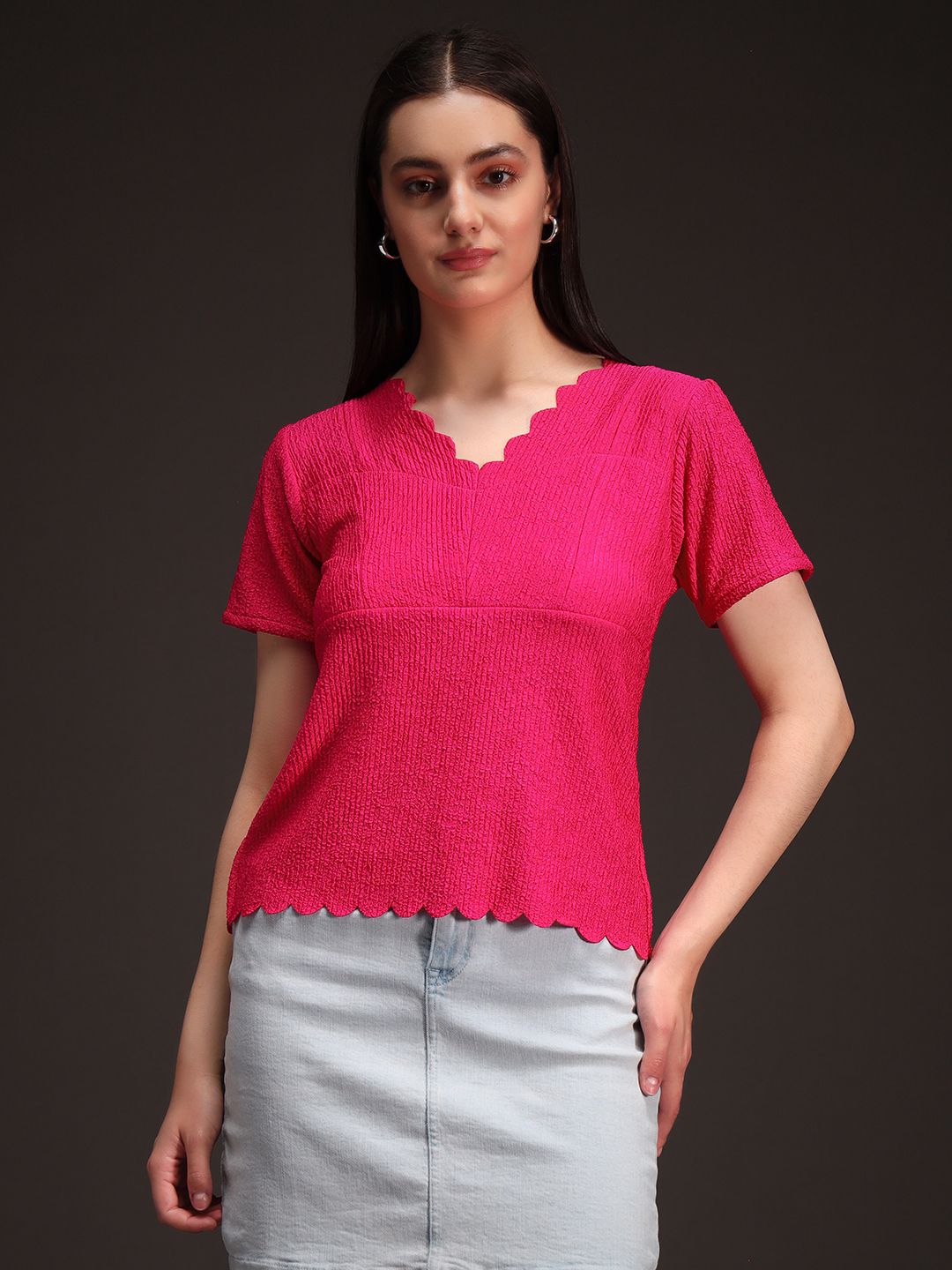 emeros Casual Regular Sleeves Laser Cut, Solid, Self Design Women Pink Top-picture-10