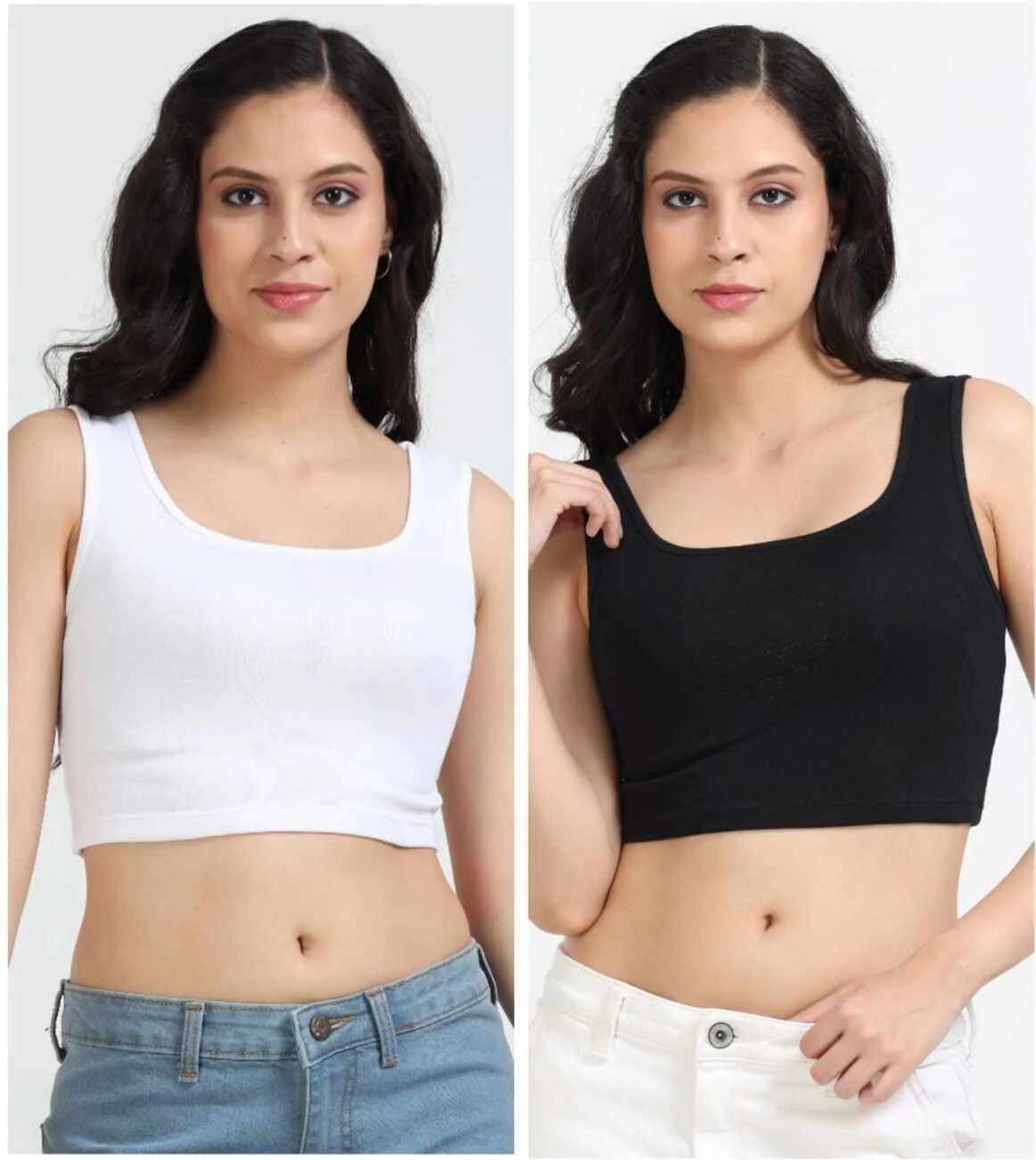 Pack of 2 Casual Sleeveless Solid Women White, Black Top