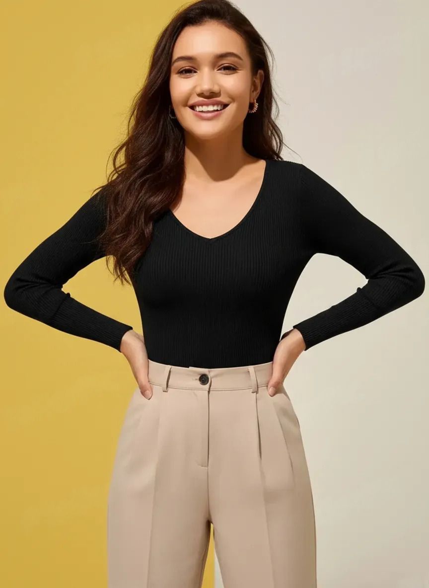 cotiq Casual Regular Sleeves Solid Women Black Top-picture-9