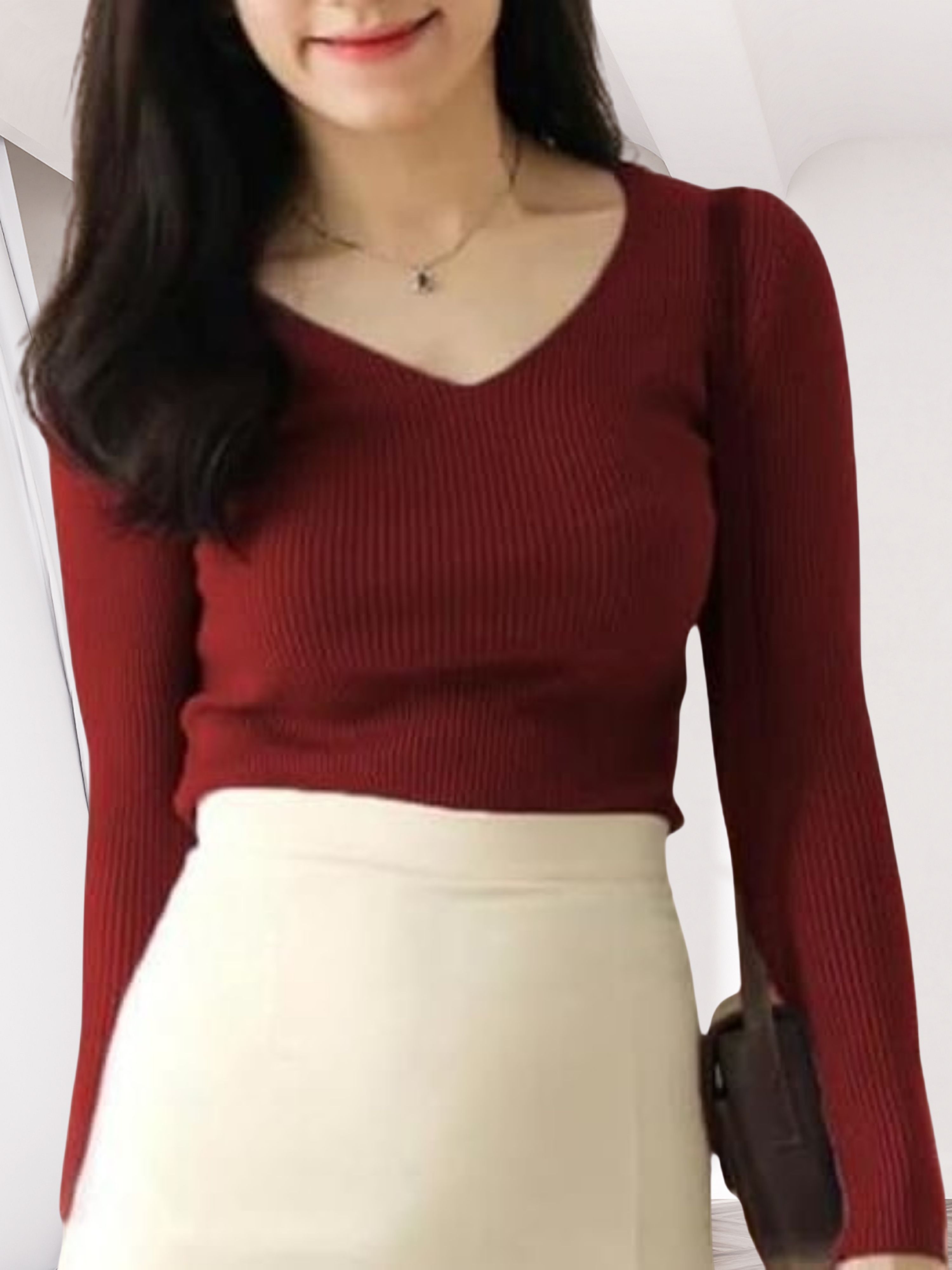 sasafaras Casual Regular Sleeves Striped Women Maroon Top-picture-14