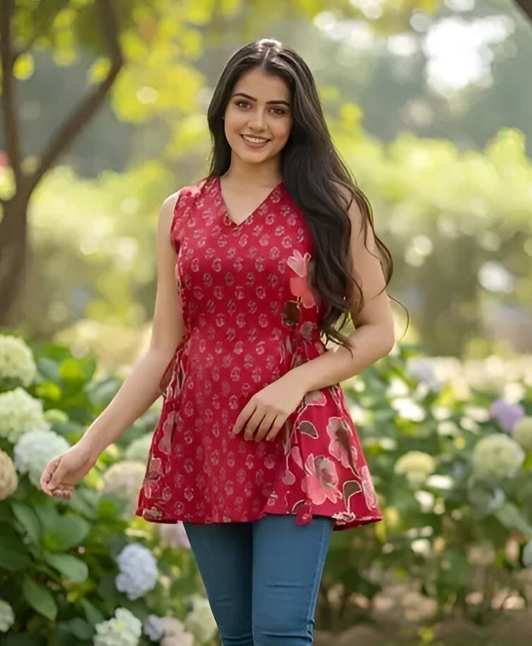 Casual Sleeveless Floral Print Women Red Top-image-40