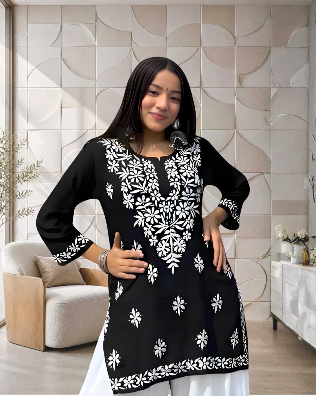 Casual Cap Sleeves Embroidered Women Black Top-image-36
