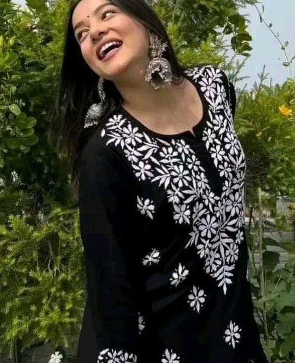 virass creation Casual Cap Sleeves Embroidered Women Black Top-picture-35