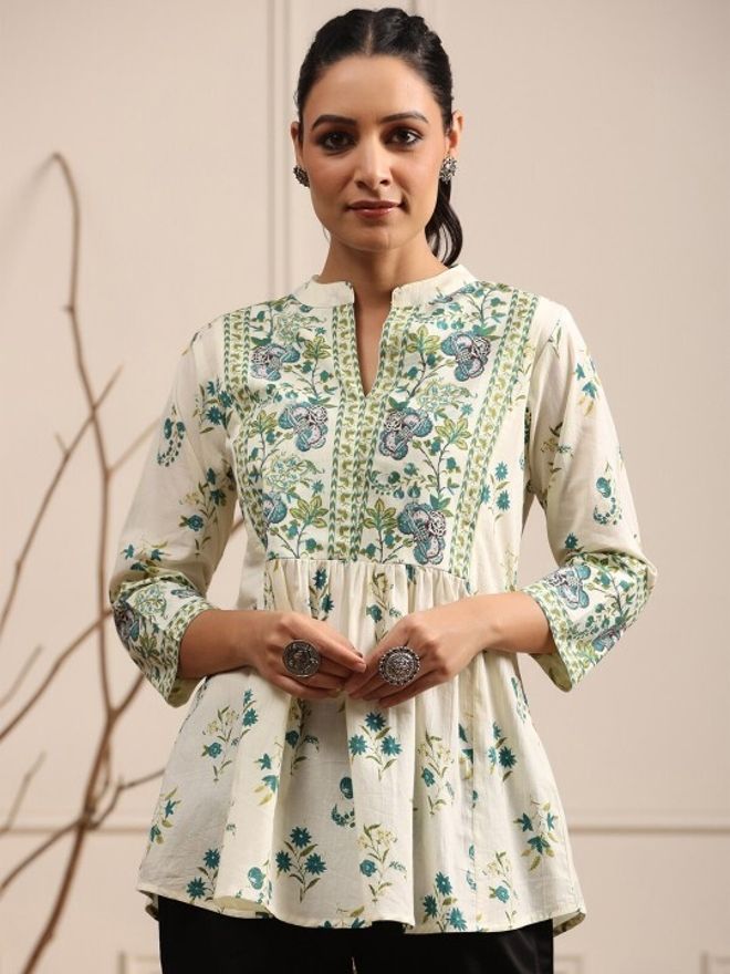 Casual Regular Sleeves Printed Women Light Blue Top-image-1