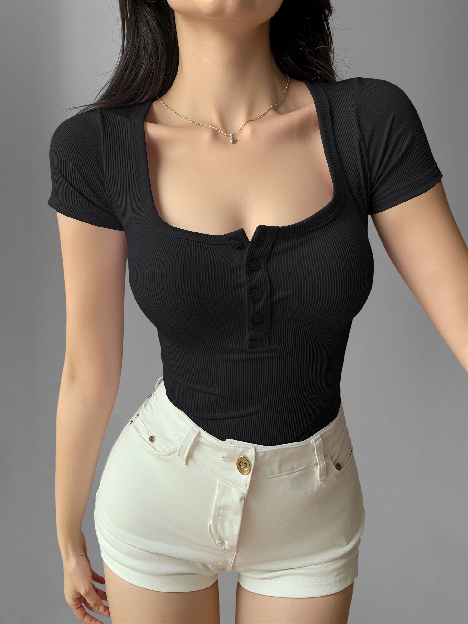 dream beauty fashion Casual Regular Sleeves Self Design Women Black Top-picture-17