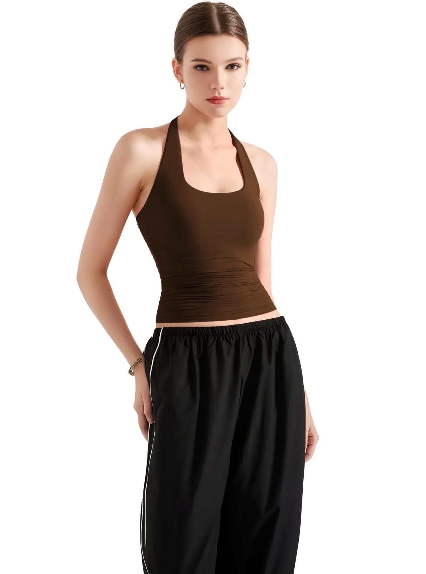 sightbomb Casual Sleeveless Solid Women Brown Top-picture-14