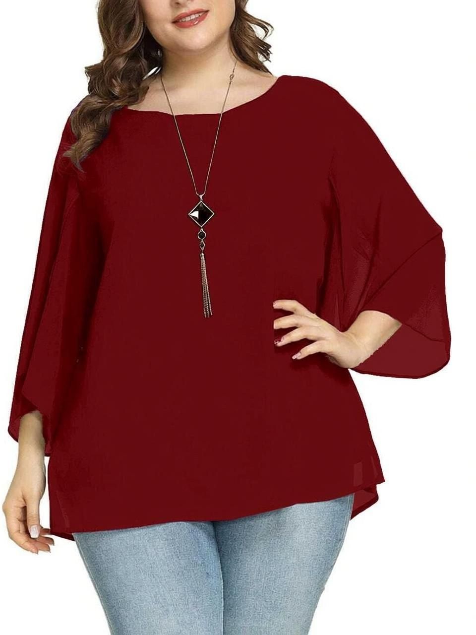 ccf Casual Flared Sleeves Solid Women Maroon Top-picture-24