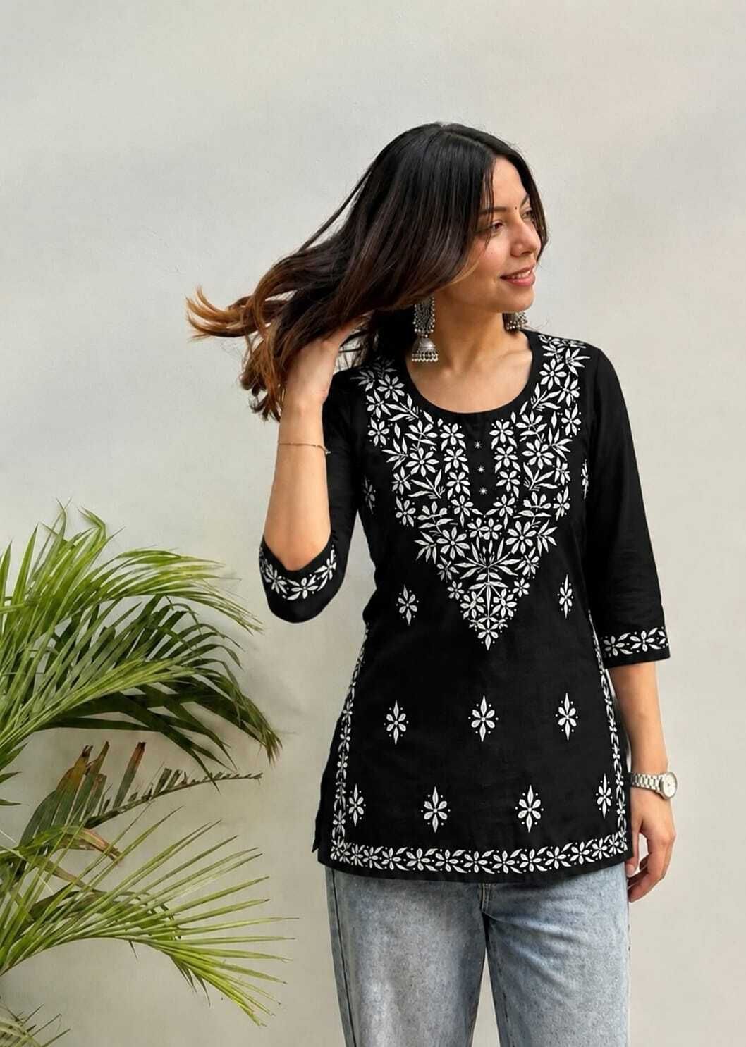 Casual Cap Sleeves Embroidered Women Black Top-image-38