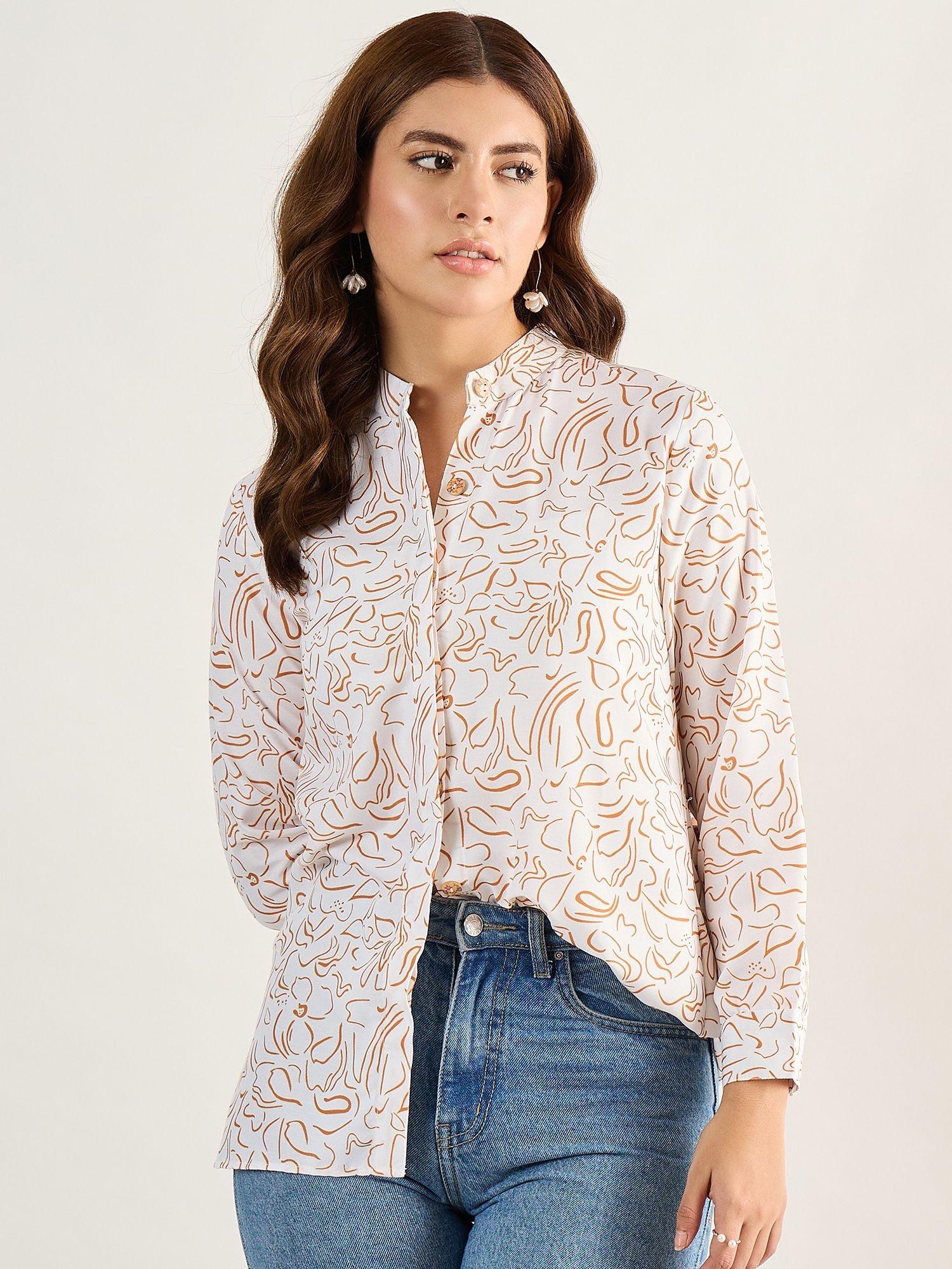 houseofcommon Women Regular Fit Printed Mandarin Collar Casual Shirt-picture-15