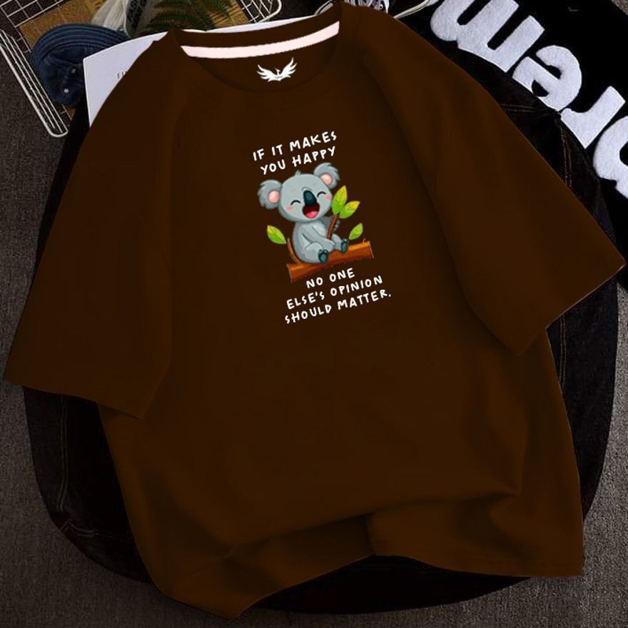 Women Printed Round Neck Cotton Blend Brown T-Shirt-image-11