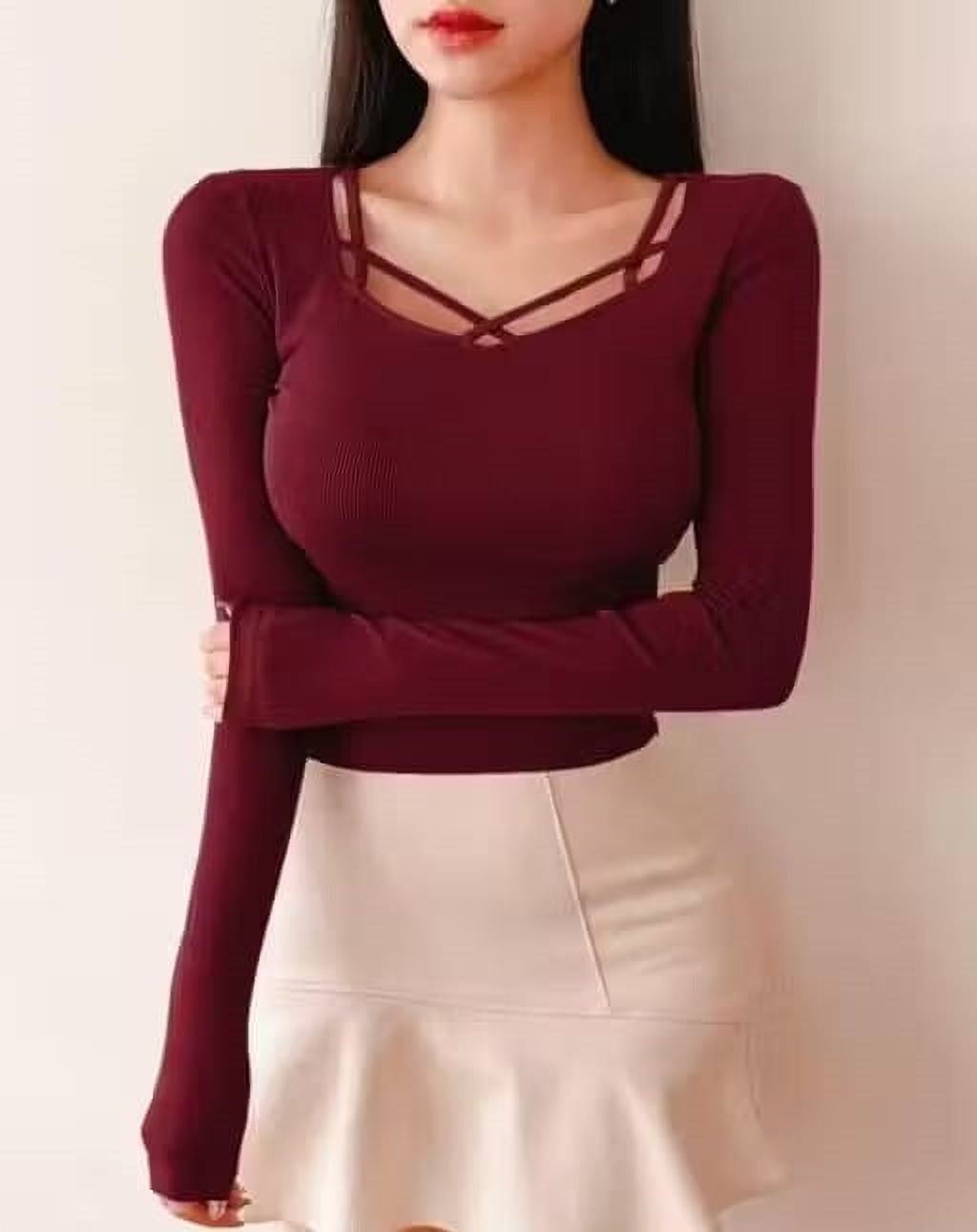 Casual Regular Sleeves Solid Women Maroon Top-image-26