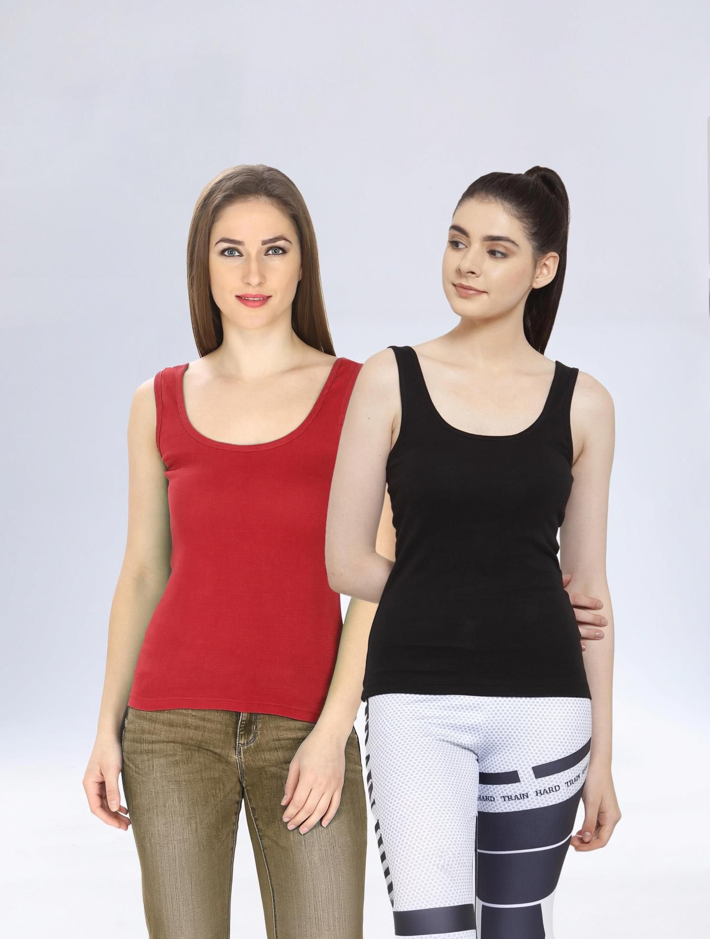 cotiq Pack of 2 Casual Sleeveless Solid Women Red, Black Top-picture-10