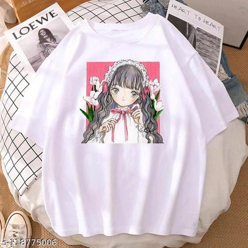 balajitextile Women Printed Round Neck Cotton Blend White T-Shirt-picture-25