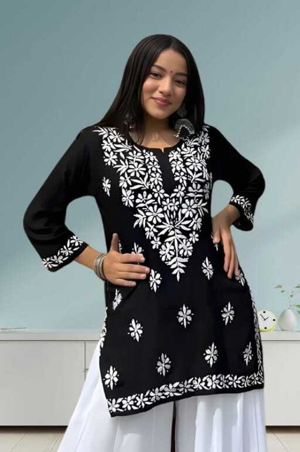 Casual Cap Sleeves Embroidered Women Black Top-image-46