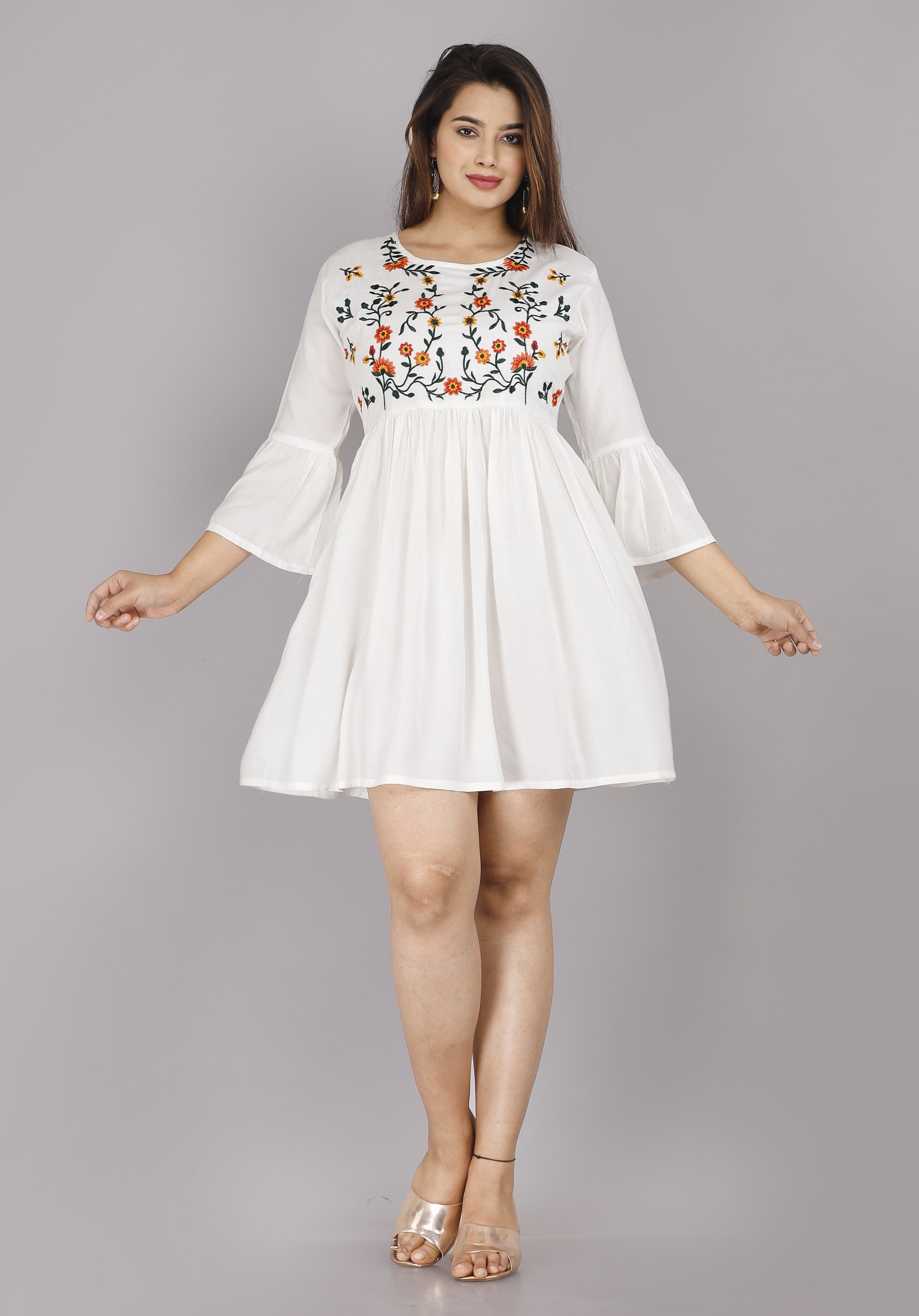 marisy Casual Bell Sleeves Embroidered Women White Top-picture-22