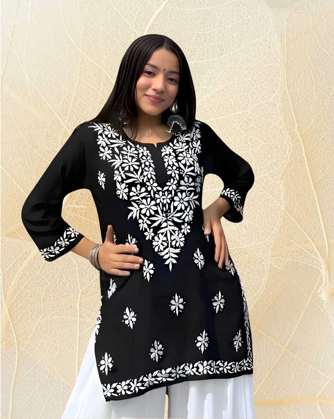 Casual Cap Sleeves Embroidered Women Black Top-image-42
