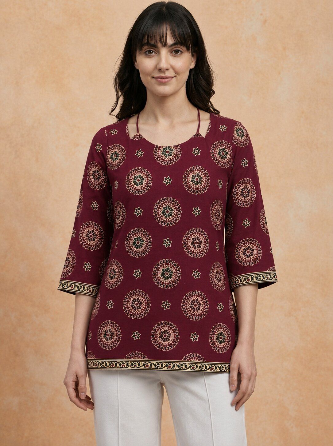 anouk rustic Casual Regular Sleeves Printed Women Maroon Top-picture-10