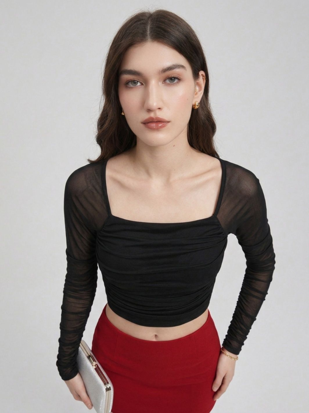 istyle can Party Regular Sleeves Solid Women Black Top-picture-13