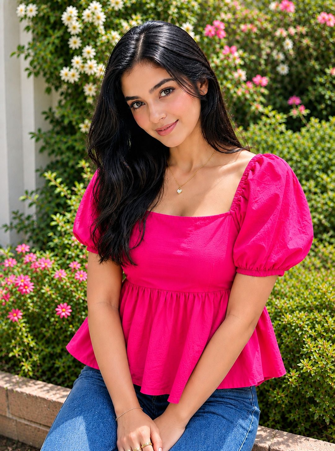 Casual Puff Sleeves Solid Women Pink Top-image-44