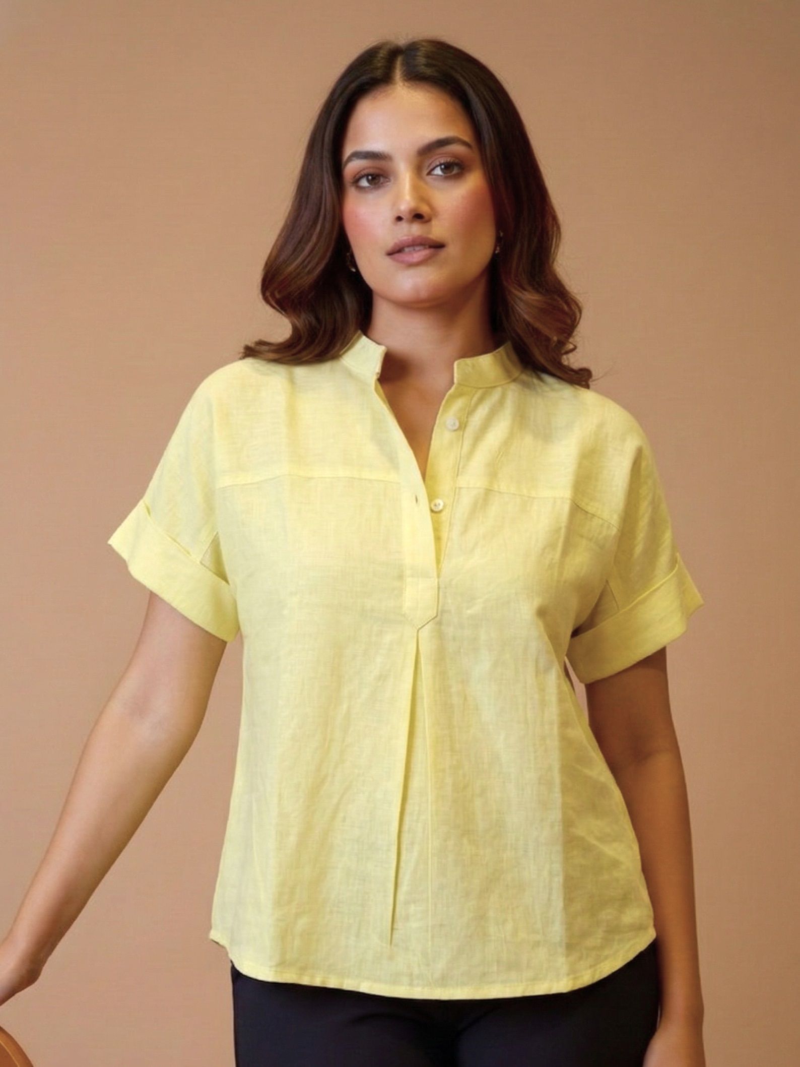 maaesa Casual Regular Sleeves Solid Women Yellow Top-picture-22