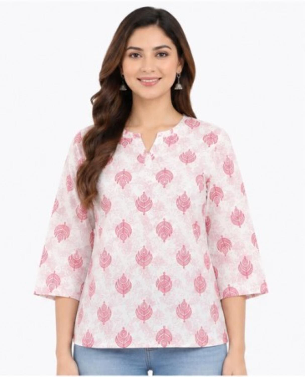 Casual Regular Sleeves Printed Women White, Pink Top-image-4