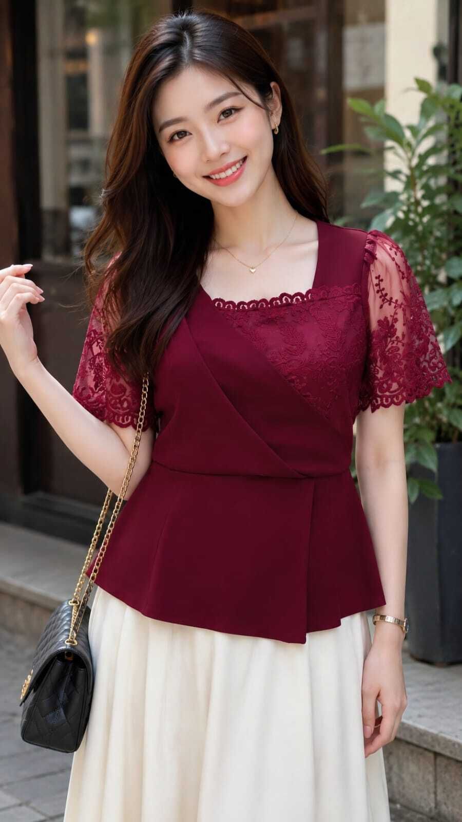 f z fashion Casual Flutter Sleeves Self Design Women Maroon Top-picture-0