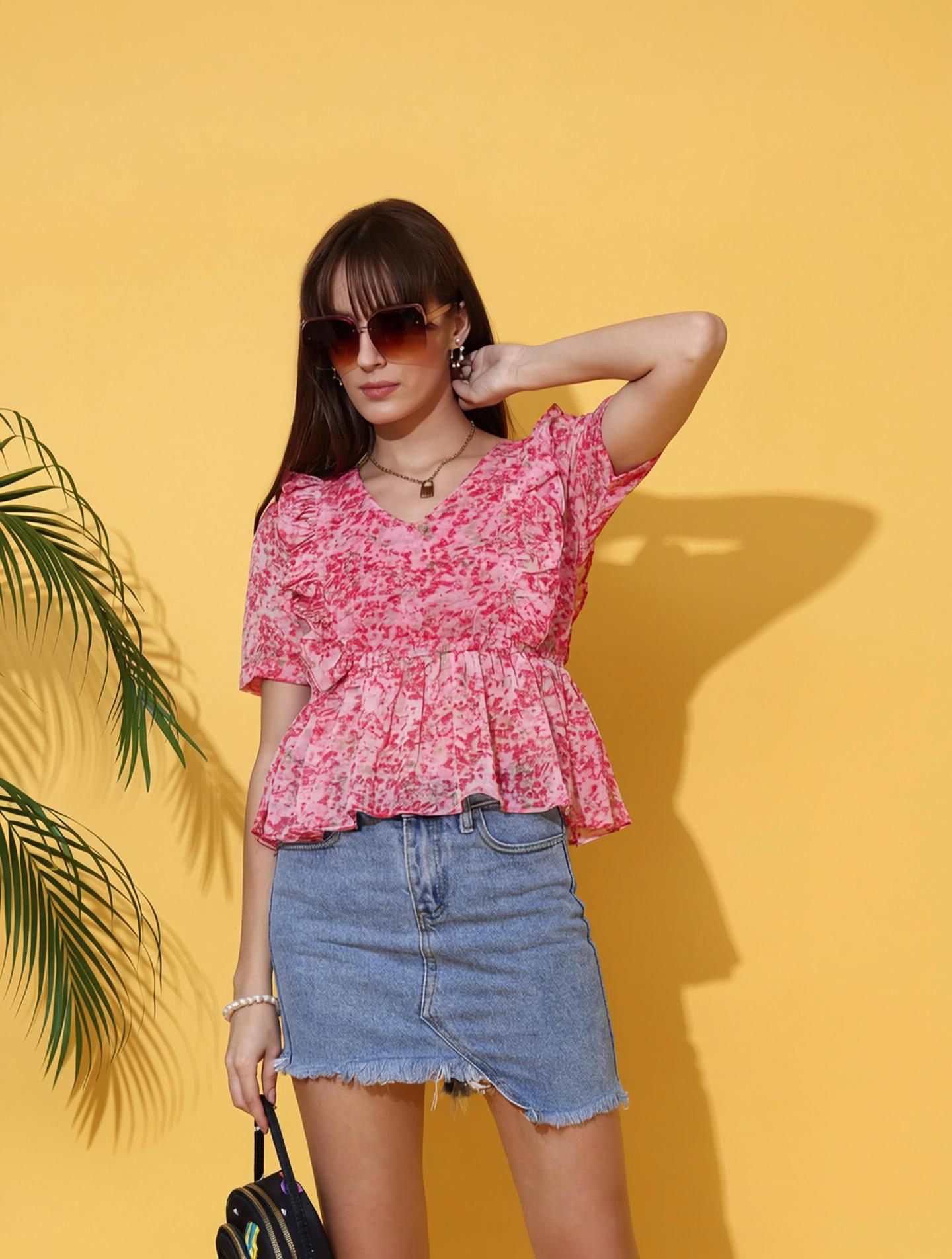 sheetal associates Casual Puff Sleeves Printed Women Pink Top-picture-42
