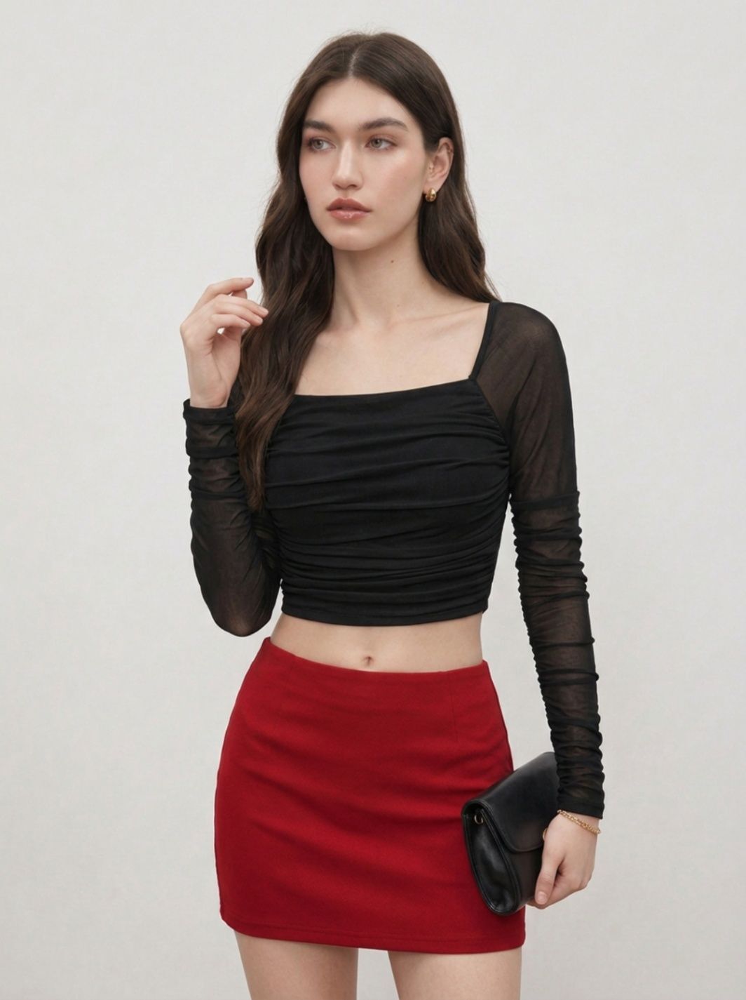 istyle can Party Regular Sleeves Solid Women Black Top-picture-14