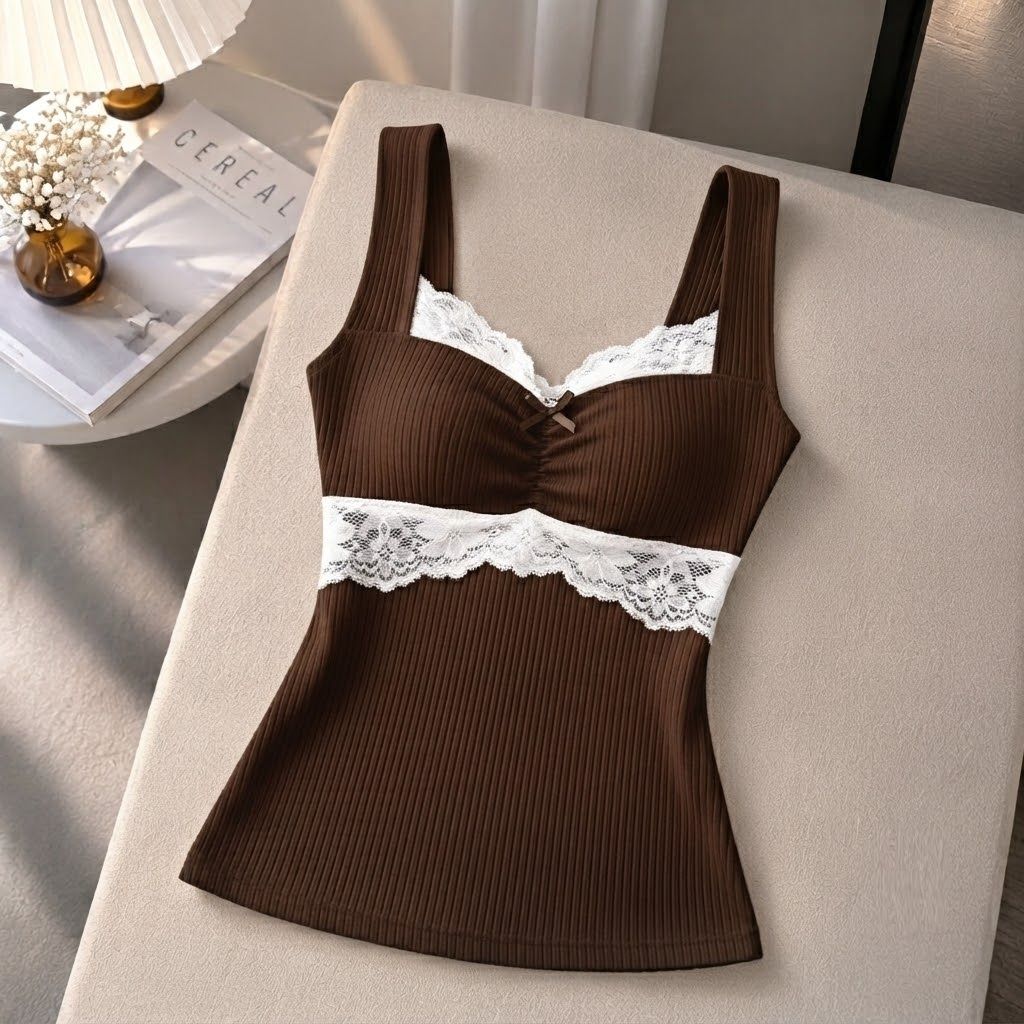 Casual Sleeveless Solid Women Brown Top-image-3