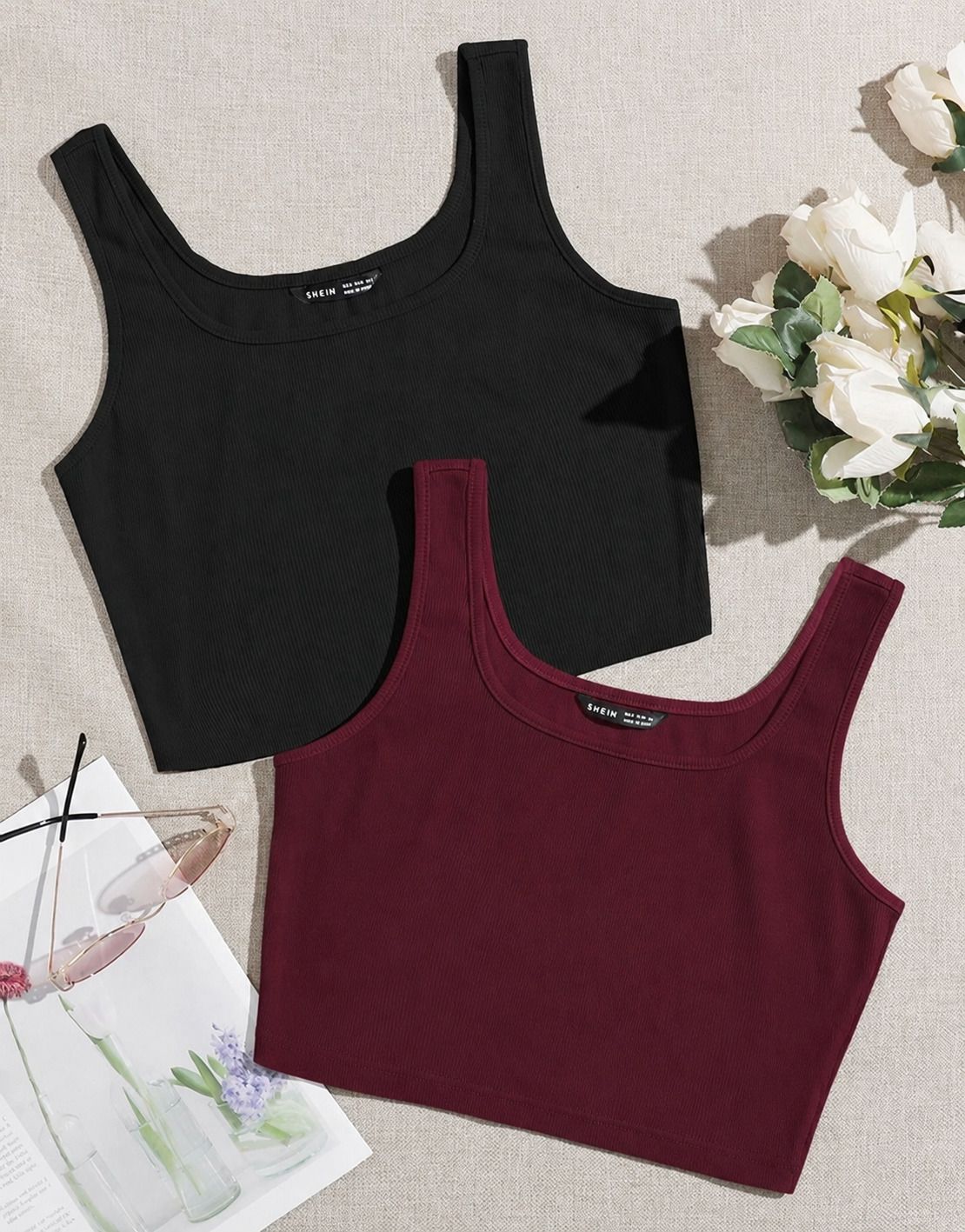 shree chamunda creation Pack of 2 Casual Sleeveless Solid Women Black, Maroon Top-picture-12