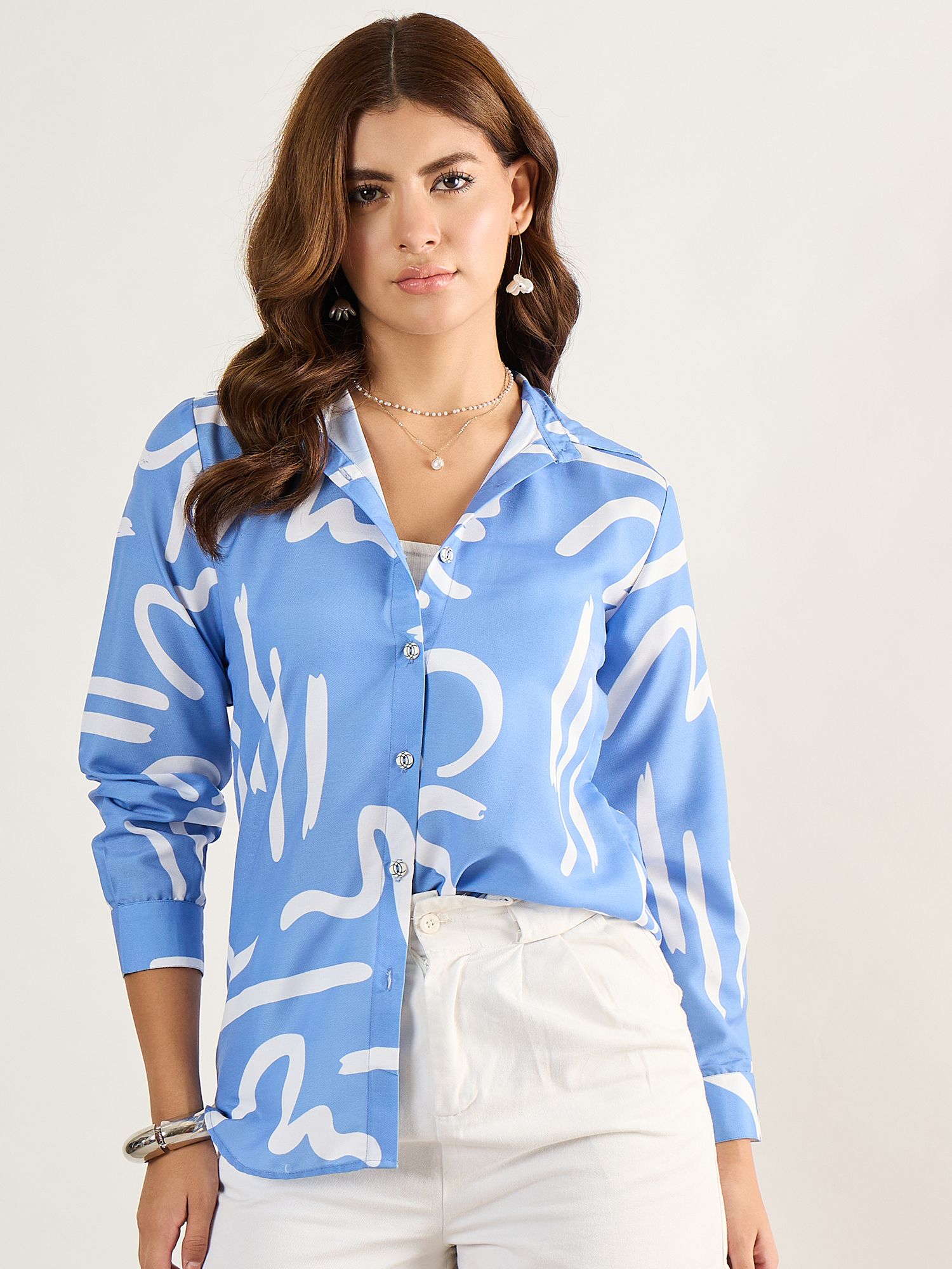 houseofcommon Women Regular Fit Printed Spread Collar Casual Shirt-picture-37