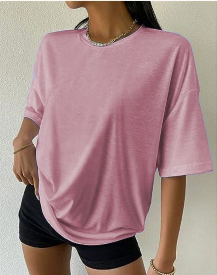 lcyflame Women Solid Round Neck Polycotton Pink T-Shirt-picture-13