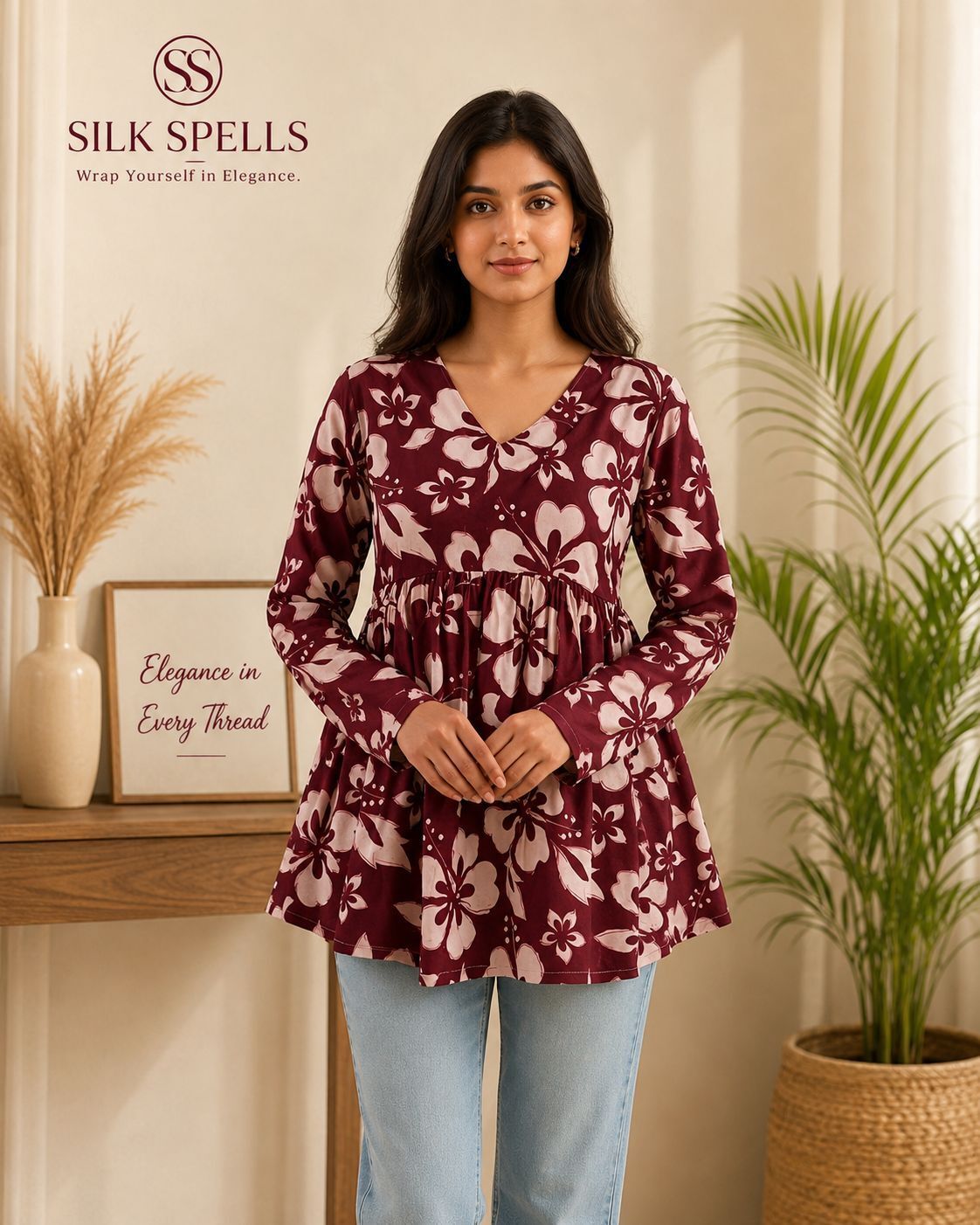 vv group Casual Regular Sleeves Floral Print Women Maroon Top-picture-14