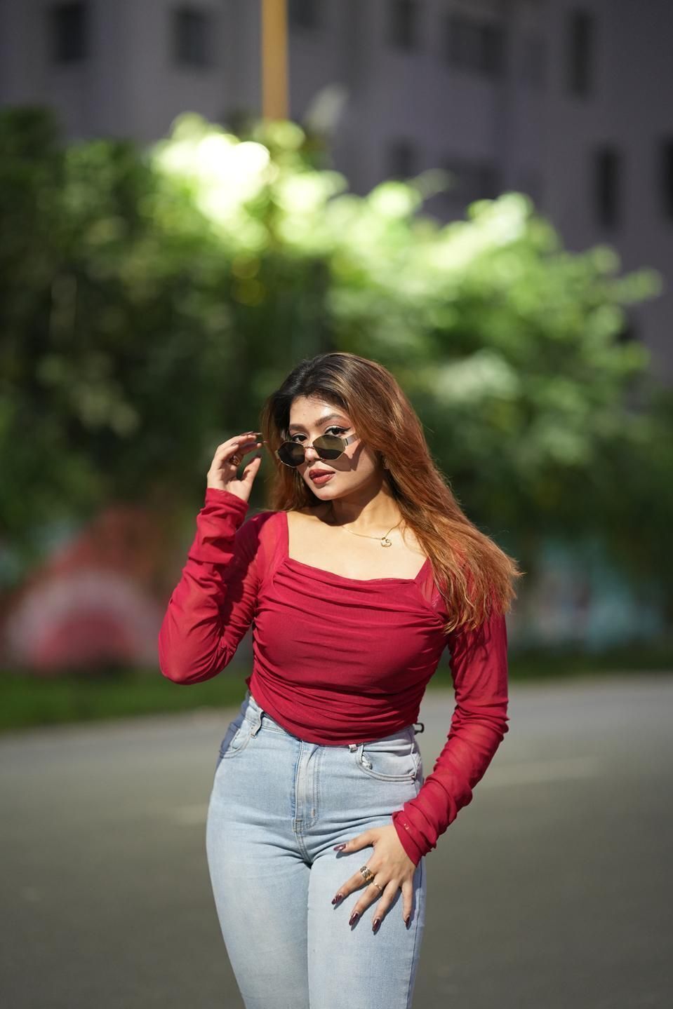 clobug Casual Regular Sleeves Solid Women Red Top-picture-14