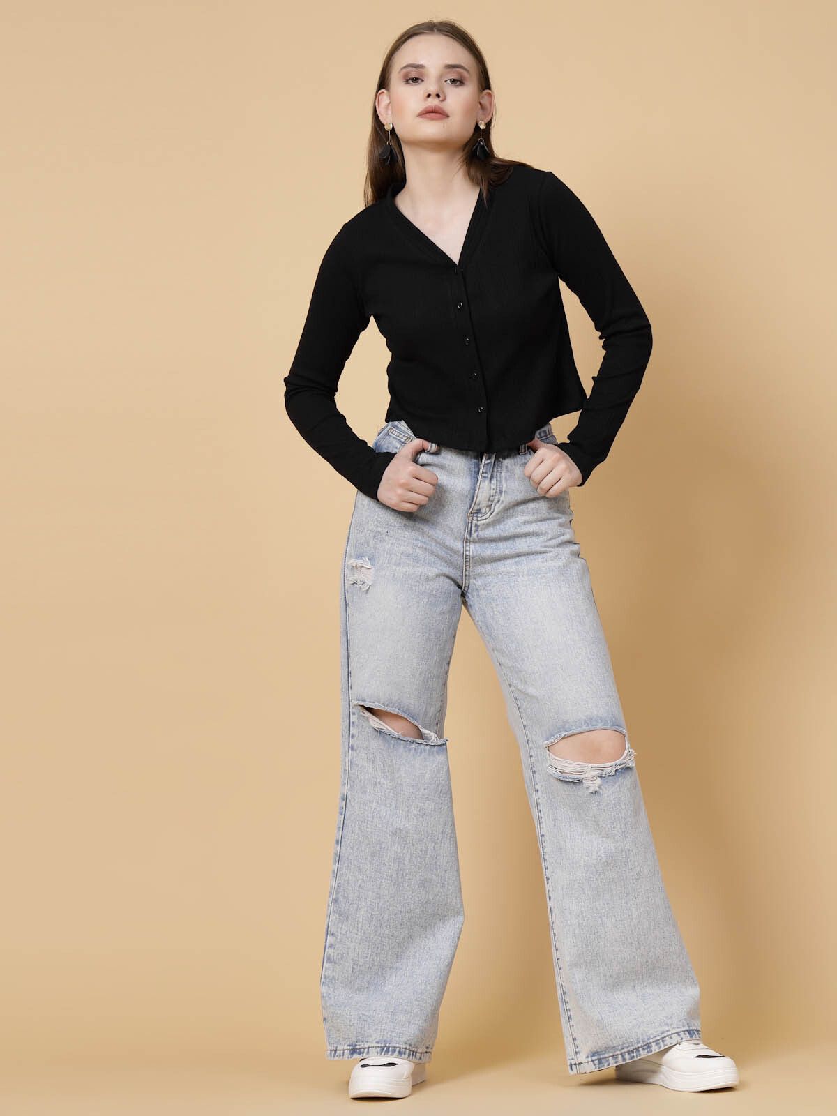 rigo Casual Regular Sleeves Self Design Women Black Top-picture-13