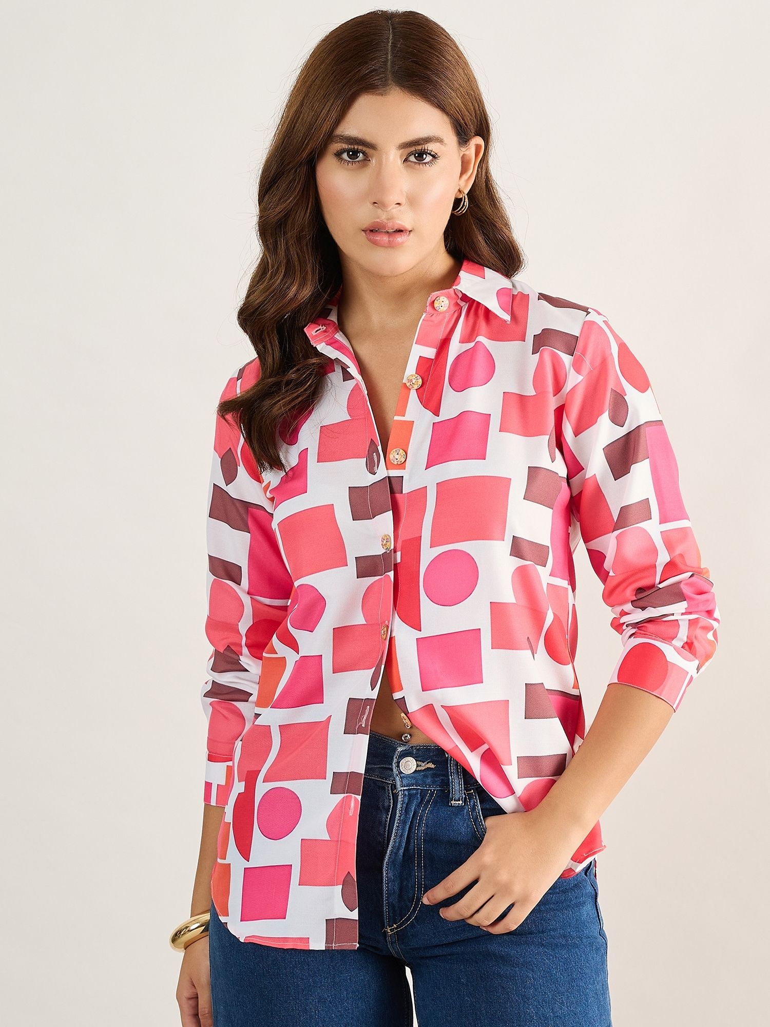 houseofcommon Women Regular Fit Printed Slim Collar Casual Shirt-picture-14