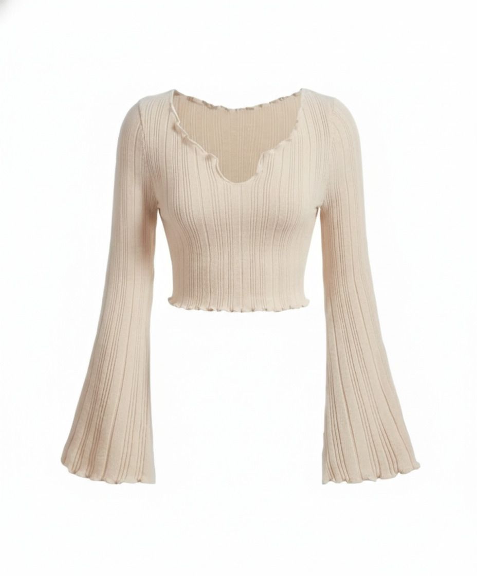 shop 24 care Casual Flared Sleeves Self Design Women Beige Top-picture-38